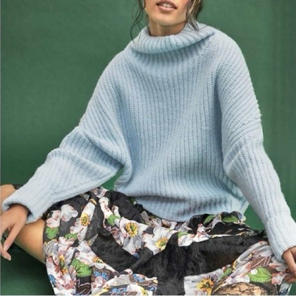 Anthropologie Maeve Athena Cowl Neck Sweater Size Small in Sky Blue NWT